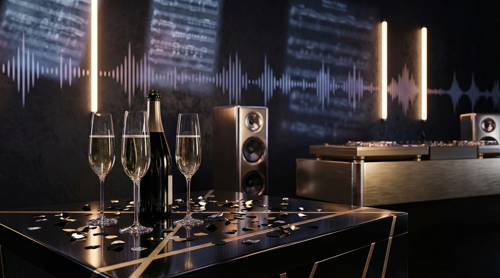 Elegant party setting with champagne glasses